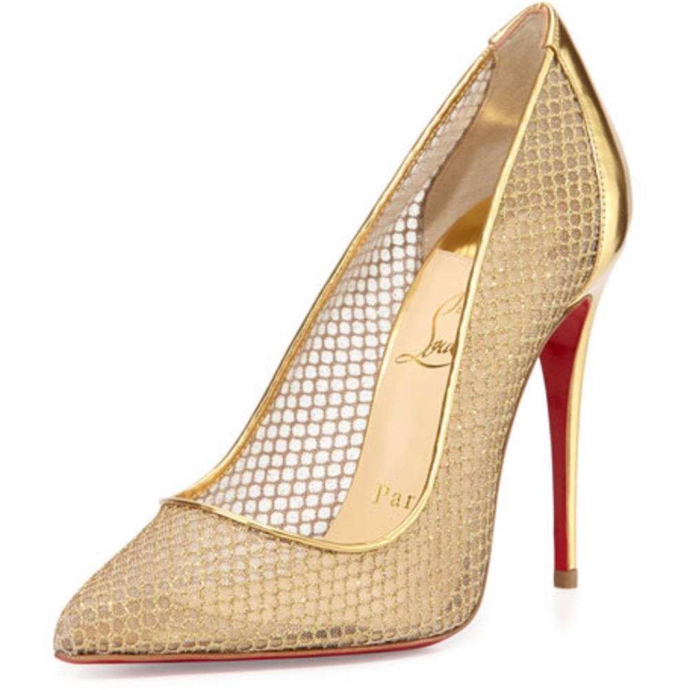 CHRISTIAN LOUBOUTIN
Metallic Fishnet Follies Resille 100 Pumps 39 Gold